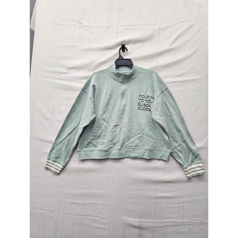 Legendary Rootz Womens Black Queen Quarter Zip Pullover Green Cotton Size Large